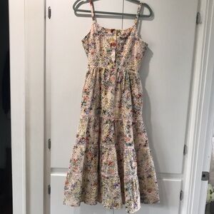 Women’s Floral Tiered Midi Dress - Cream Multi